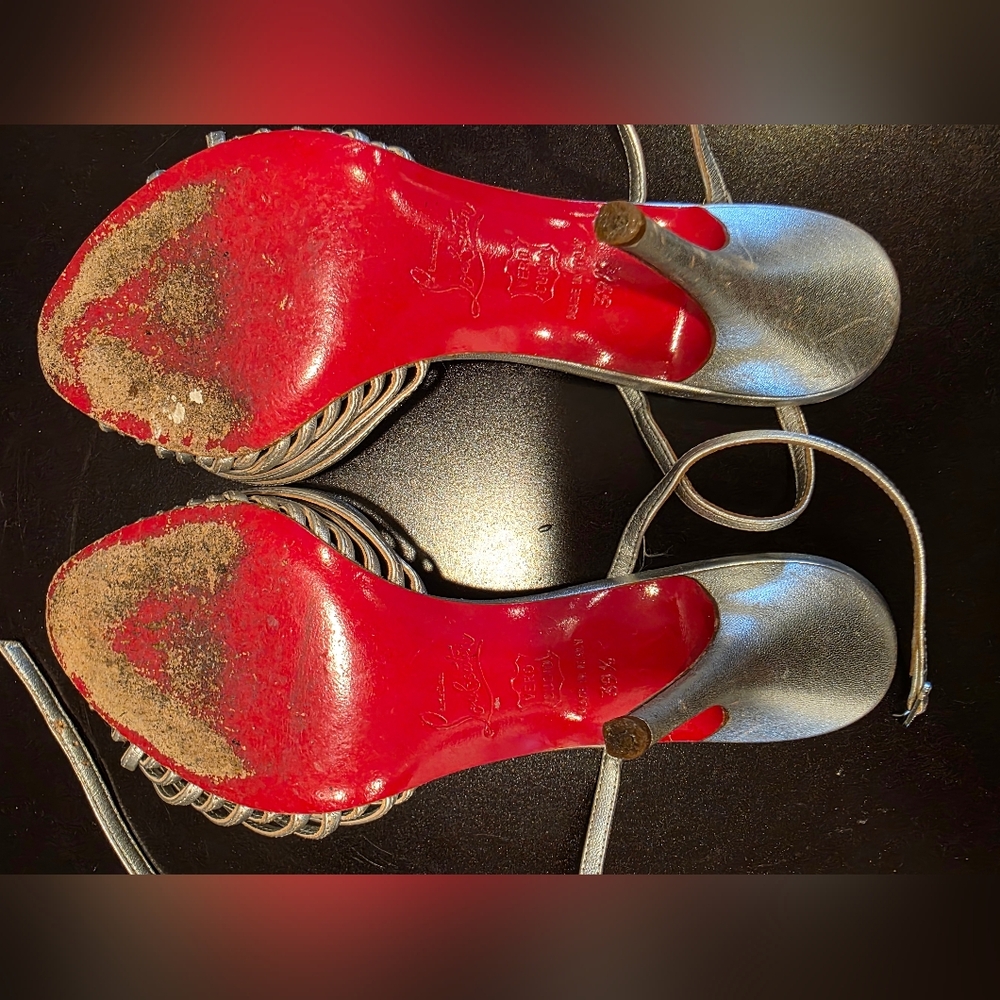 Christian Louboutin Silver Strappy Heels - Picture 15 of 16